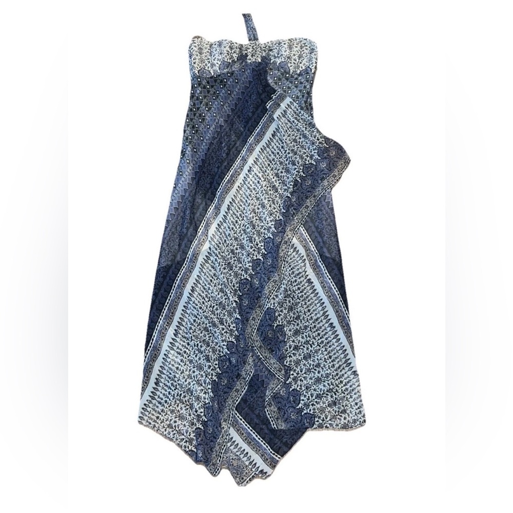 BCBG Paris Blue Patterned Halter Lightweight Wrap… - image 2